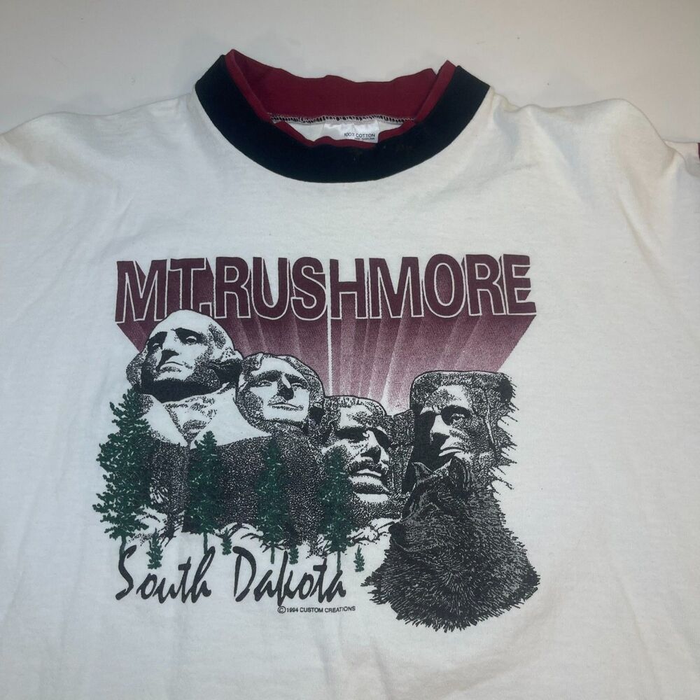 VINTAGE 90's MT. MOUNT RUSHMORE South Dakota Biker Trucker T SHRIT Mens L